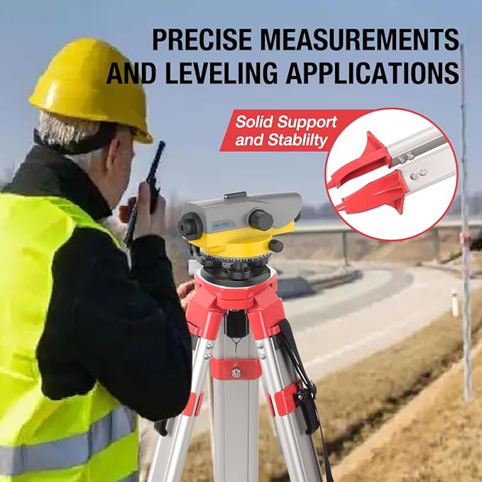 Heavy-Duty Aluminum Surveyor/Transit Tripod with 5/8”x11 Quick Clamp - Universal Leveling Equipment for Construction, Laser, Auto & Surveying