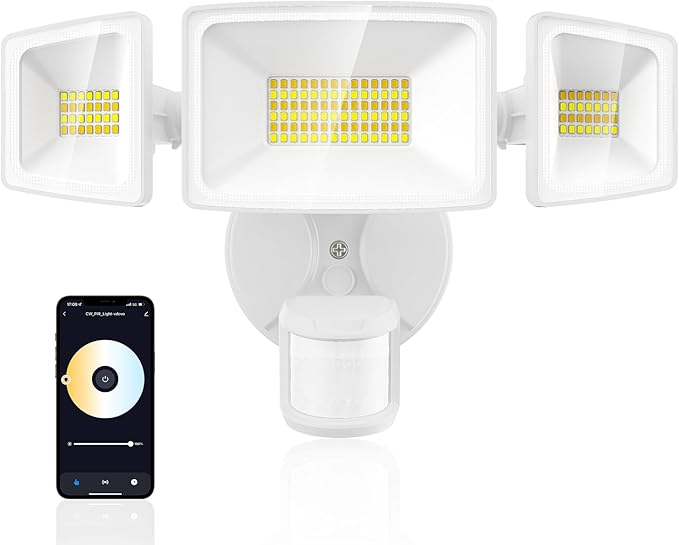 Onforu 65W Smart LED Security Lights Motion Sensor Light Outdoor, 5500LM, 2500K-6500K, APP Control, WiFi Alexa Flood Light Motion Detector with Adjustable 3 Head, IP65 Wall Light for Yard, Garage