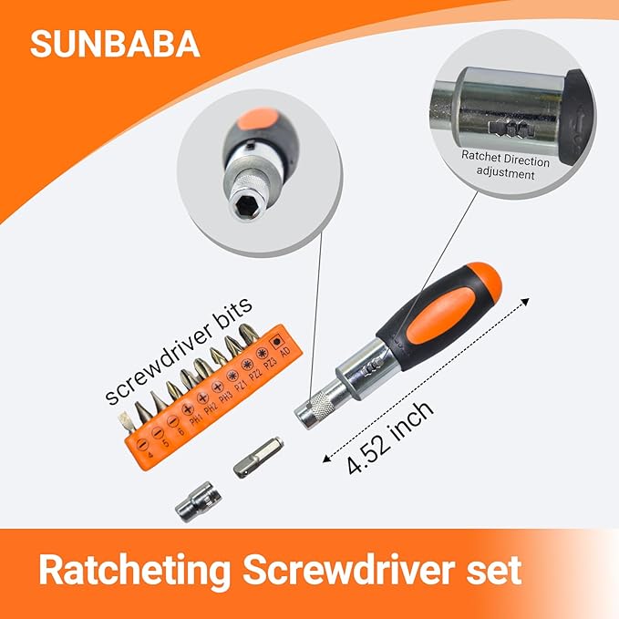 42 Piece Socket & Socket Wrench Sets 1/4 Drive Metric 4-13mm & SAE 5/32"-1/2", 3/8 Drive Metric 14-17mm, 1/4 Adaptors and Extensions, Mini Ratchet Angle Screwdriver and Bit