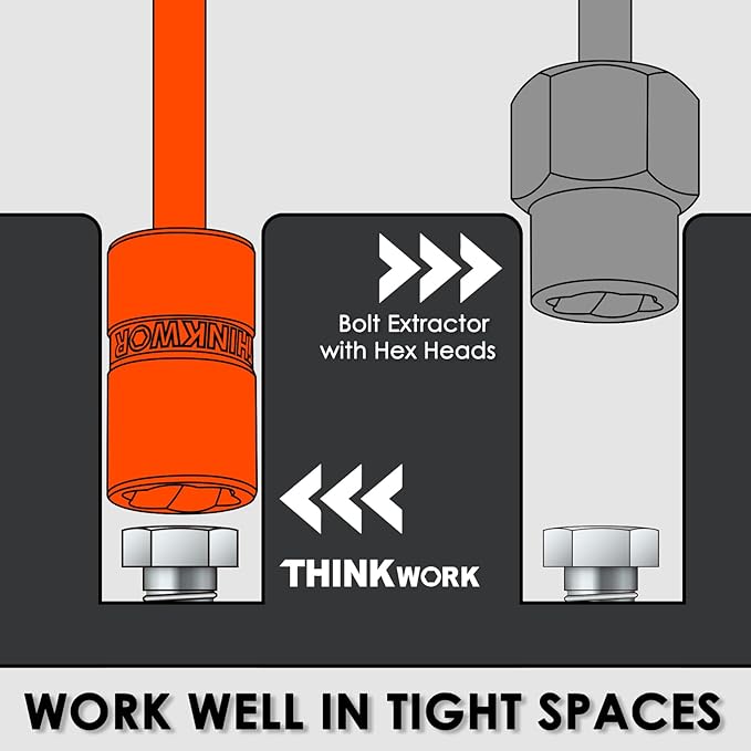 THINKWORK Bolt Extractor Kit, 32-Piece Nut Extractor Socket Set, 1/4" & 3/8" Drive Rounded Bolt Remover, Lug Nut Removal Tool for Damaged, Rusted, Rounded-Off, Stripped Fasteners