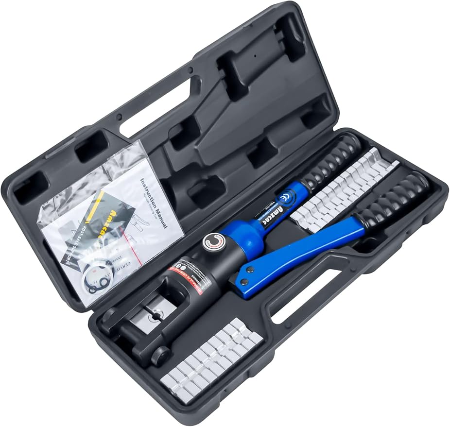 AMZCNC Industrial Hydraulic Cable Lug Crimper (16 TON) 9 AWG to 600 MCM Electrical Terminal Cable Wire Tool Kit with 13 Die Sets