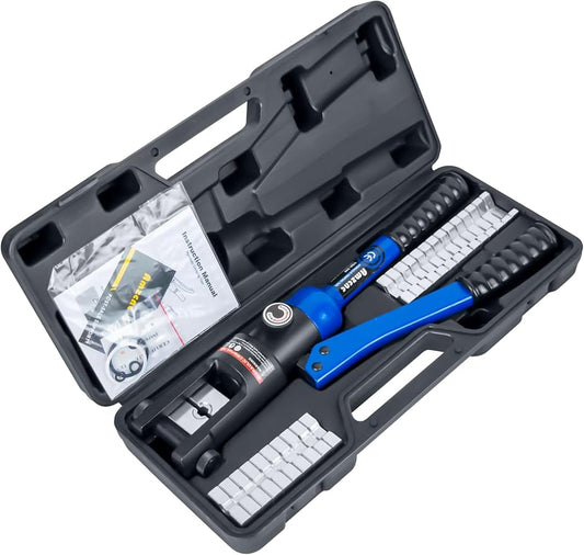 AMZCNC Industrial Hydraulic Cable Lug Crimper (16 TON) 9 AWG to 600 MCM Electrical Terminal Cable Wire Tool Kit with 13 Die Sets