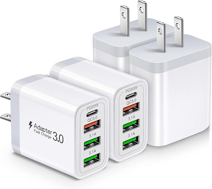 35W USB C Fast Charging Block [4-Pack], 4-Port PD 3.0 + Quick 3.0 Fast Type C Wall Charger Power Adpater Fit for iPhone 16/15/15 Pro/12/13/14 /Pro Max/XS/XR/X, Pad Pro,Samsung Galaxy, Tablet