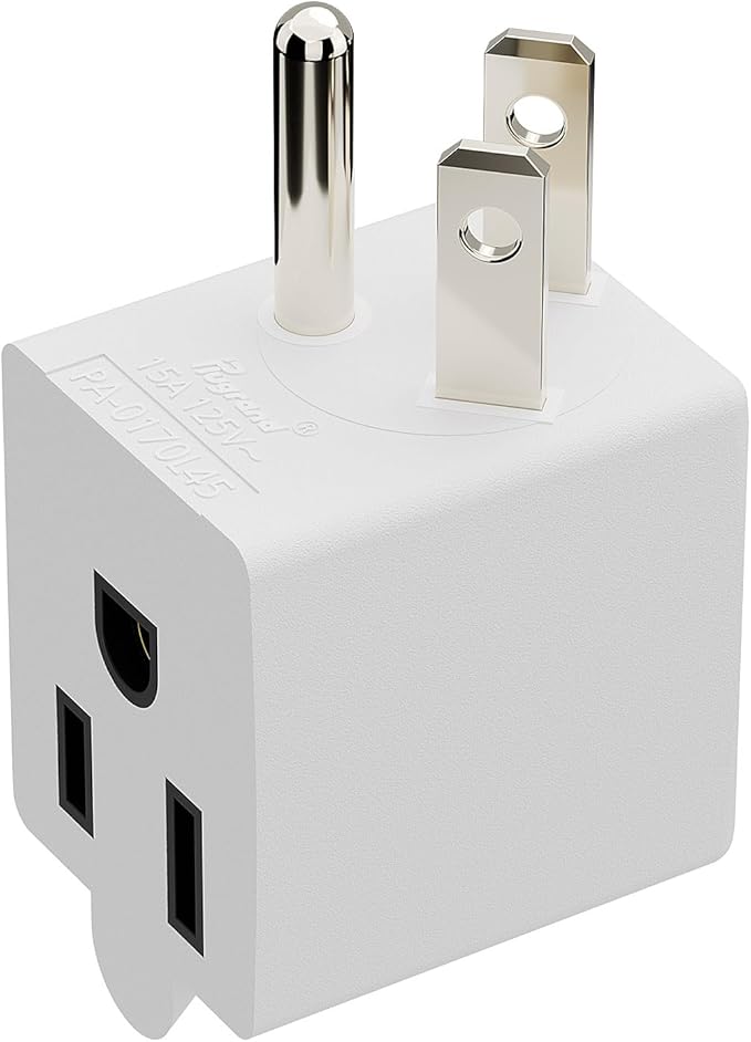 90 Degree Adaptor Left Angled Angle USA 3-Prong Male-Female Adapter,90 Degree Angled USA Male Female Power Adapter, 5-15P to 5-15R Direction Changer Space Save Adapter White PA-0170L45W