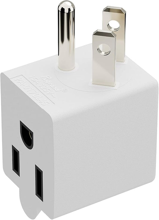 90 Degree Adaptor Left Angled Angle USA 3-Prong Male-Female Adapter,90 Degree Angled USA Male Female Power Adapter, 5-15P to 5-15R Direction Changer Space Save Adapter White PA-0170L45W