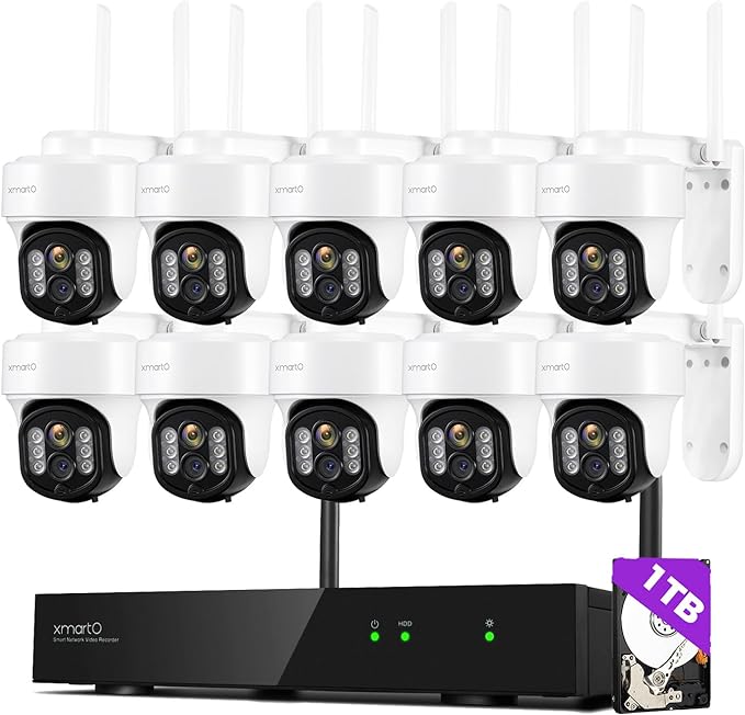 XMARTO 10X Zoom WiFi6 Security Camera System Wireless Outdoor/Indoor, 10CH 4K NVR with 10X 6MP HD Dual Lens Cameras with Auto Tracking, 1TB HDD (Plug-in 24/7 Surveillance, Long Range WiFi)