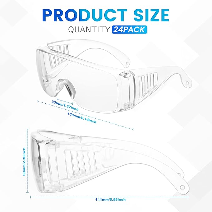 WFEANG Clear Safety Glasses bulk, Lightweight Protective Eyewear For Men Women, Over Goggles Impact Scratch Resistant