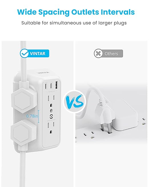 [2-Pack] Surge Protector Outlet Extender, VINTAR 6 Outlet Splitter with 3 USB Charging Ports (2 USB C),900J Multi Plug Outlet Power Strip, 3-Sided Usb Wall Charger for Home Office Dorm Room Essentials