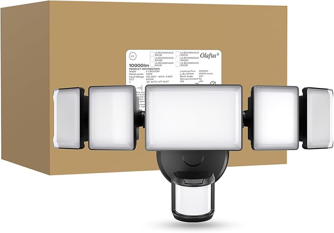 Olafus 100W Motion Sensor Outdoor Lights, 10000LM 6500K Daylight Flood Lights Outdoor Motion Sensor, Dusk to Dawn Outdoor Lighting, IP65 Waterproof Motion Detector Lights for Outside, Black