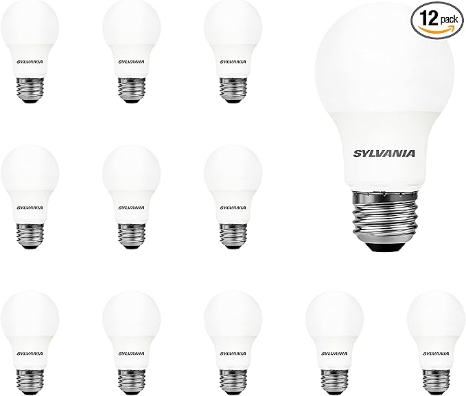 SYLVANIA LED A19 Light Bulb, 40W Equivalent, Efficient 6W, Medium Base, Frosted 2700K Soft White, 12 Pack