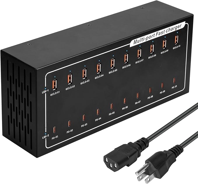 Lcoco&Dream 400W Super Charging Station, 20 Port Fast Charging（10USB C+10USB A） Desktop Charging Station,simultaneously Charges Mobile Phones, Tablets, Headphones and Other Devices at high speeds