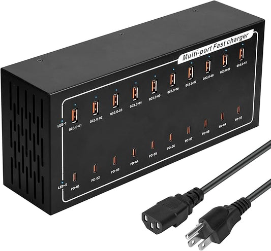 Lcoco&Dream 400W Super Charging Station, 20 Port Fast Charging（10USB C+10USB A） Desktop Charging Station,simultaneously Charges Mobile Phones, Tablets, Headphones and Other Devices at high speeds