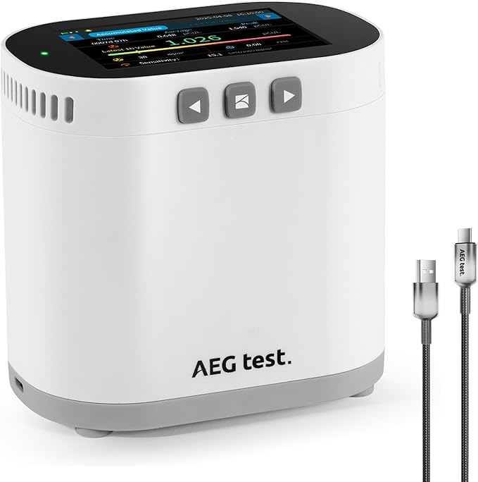 HOUND-3786 Home Radon Monitor, Long-Term Logging & Data Charts, 10-Min Refresh, Rechargeable, 3.5" Display, Sound & Light Alarm, PDF Report, pCi/L & Bq/m³ - White