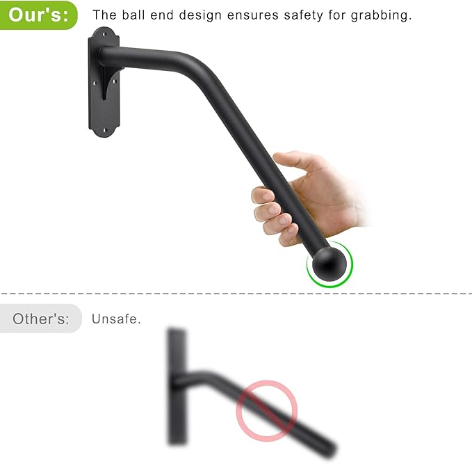 SELEWARE Fully Welded Handrail Iron Handrail for Outdoor Steps Garage Railing Safety Grab Bar for Elderly 24'' Length 1.3'' Dia