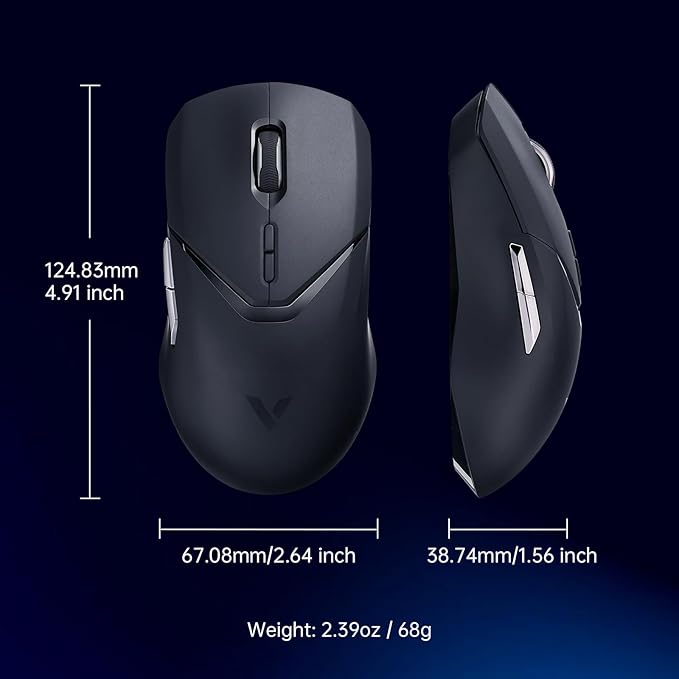 Rapoo VT9Pro Wireless Gaming Mouse - Esports Grade Performance Gaming Mice, PAW 3398 Sensor, 26000 DPI, 1ms Response Time, 68g Lightweight, 10 Programmable Buttons, Long Battery Life, Black