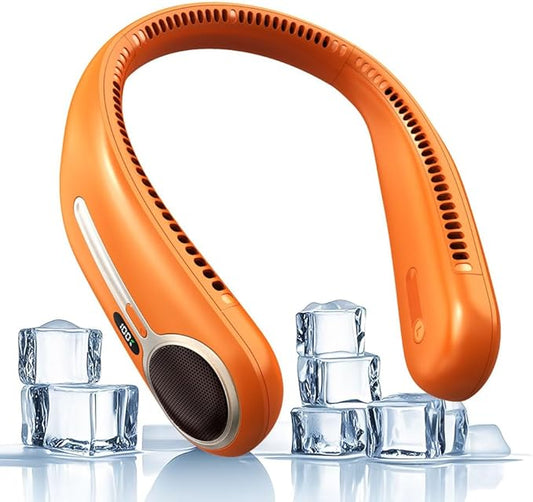 Portable Neck Fan,Hands Free Personal Wearable Bladeless Fan,6000mAh USB Rechargeable,360° Cooling,LED Display,4-Speeds,Birthday Gifts for Men Women Dad Mom,Outdoor Indoor Travel Camping (Orange)