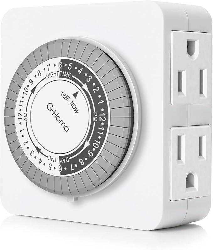 G-Homa 24-Hour Mechanical Timer Outlet with 2 Grounded Outlets - For Lamps, Holiday Lights