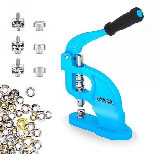 Heavy Duty Eyelet Grommet Machine Press Punch Tool Kit with 3 Dies & 900 Pcs Grommets, Self Piercing, Labor Saving, Corsetry Class Recommended