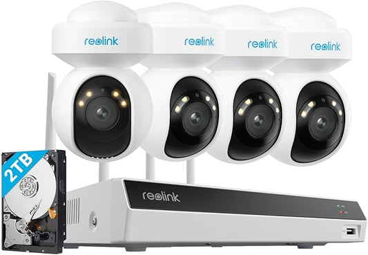REOLINK 4K PTZ Wi-Fi 6 Security Camera System, 4pcs WiFi Cameras Outdoor with 10X Digital Zoom, Motion Track, Smart Detection, Color Night Vision,16CH Wi-Fi NVR with 2TB HDD, RLK12-800WPT4