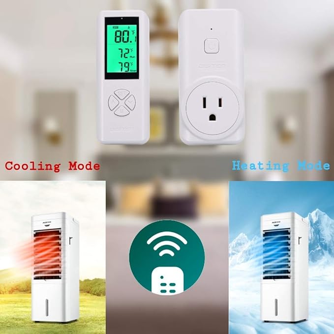 DIGITEN Wireless Temperature Controlled Outlet, Digital Plug-in Programmable Thermostat Outlet with Remote Control, Heating & Cooling for A/C, Fan, Heater (Temp Sensor Built in The Remote Controller)