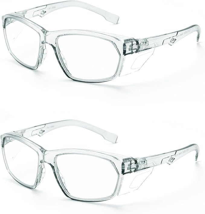 ProtectX Stylish Anti-Fog & Scratch-Resistant Safety Glasses, UV Protection Goggles, Anti-Impact Lightweight Glasses for Men＆Women Charcoal Clear - 2 Pack