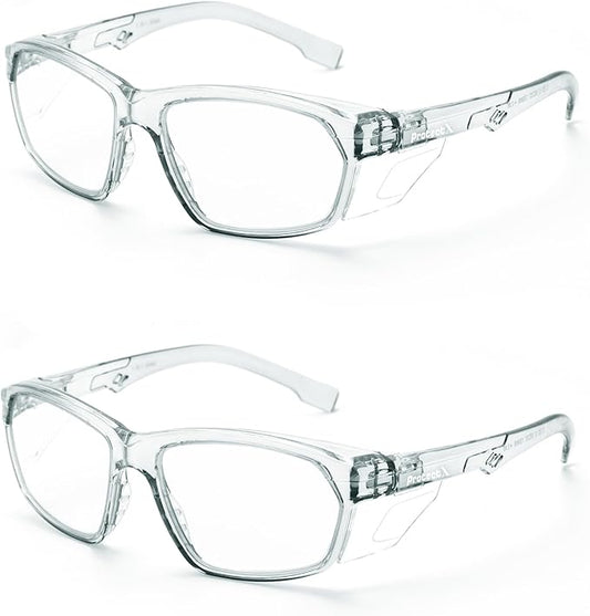 ProtectX Stylish Anti-Fog & Scratch-Resistant Safety Glasses, UV Protection Goggles, Anti-Impact Lightweight Glasses for Men＆Women Charcoal Clear - 2 Pack