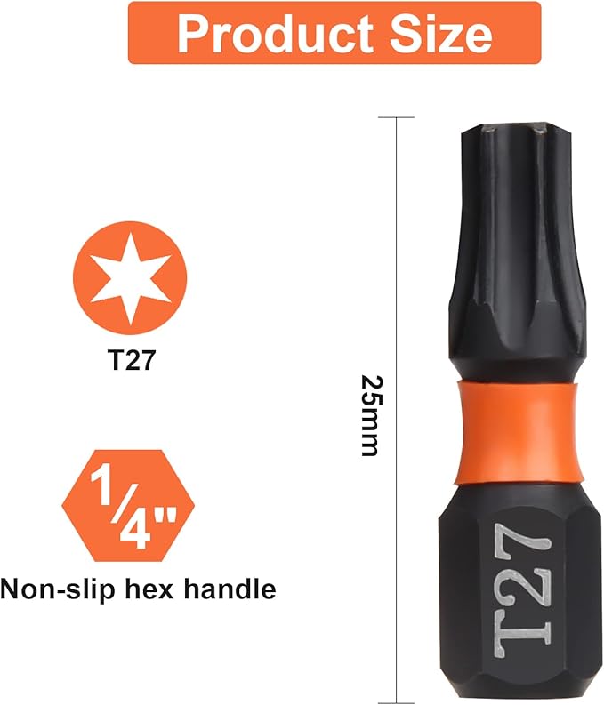 Pro T27 Bit Assortment - Screwdriver Bits Set 20Pcs, 25mm Length, Torx Screwdriver Bit, 1/4 Inch Hex Shank, with Storage Box
