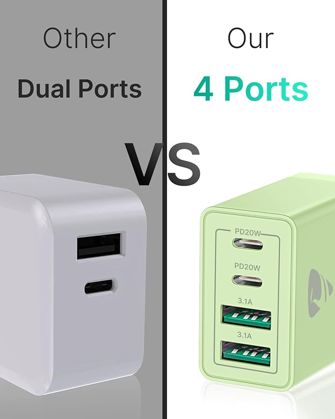 USB C Wall Charger 2-Pack, 40W 4-Port USB C Charger Block PD Power Delivery Fast Type C Charging Block Plug for iPhone 16/15/14/13/12/11/Pro Max, XS/XR/X, iPad, Samsung, Android Phones Charger Cube