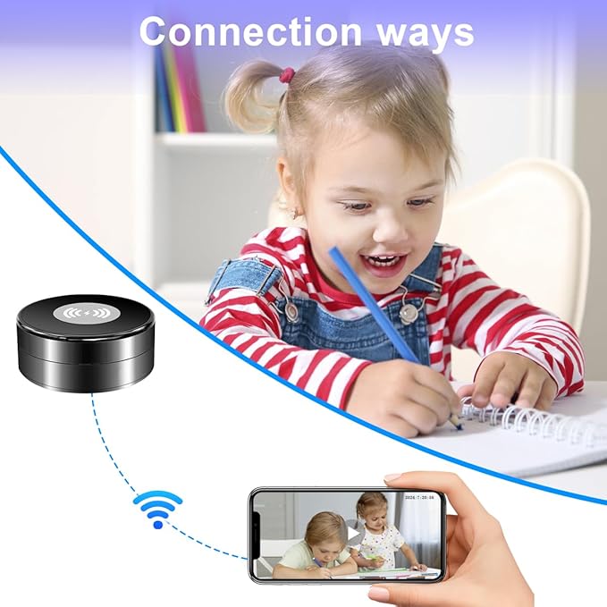 WiFi Video Recorder Real-Time Camera with Wireless Charger, 1080P HD.Motion Detection 160°Viewing Angle Security Camera for Home Office Store(2.4/5Ghz)