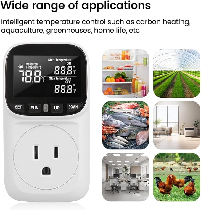 Diymore 1800W Digital Temperature Controller Plug in Thermostat Outlet Digital RV Thermostat Heating Cooling Mode Timer 15A /120V -104℉~210℉ for Incubator Thermometer Pool Thermometer