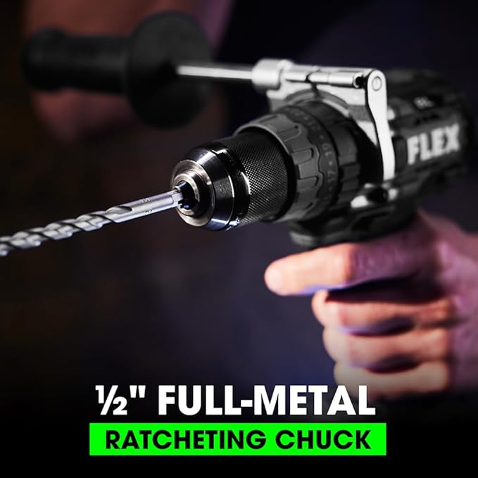 FLEX 24V Brushless Cordless 1/2-Inch 1,400 In-Lbs Torque 2-Speed Hammer Drill Turbo Mode Kit with 2.5Ah, 5.0Ah Lithium Batteries and 160W Fast Charger - FX1271T-2B