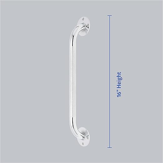 Medline Knurled Chrome 16” Grab Bar for Shower & Bathtub, Independence & Ease of Movement — for Elderly, Handicapped or Seniors, 300 lb. Capacity, 1 Bar