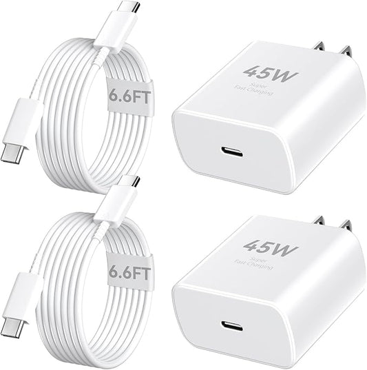 Phone 16 Pro Max Charger Fast Charging, 45W Super Fast USB C Charger Block with 6.6FT Long Charging Cord Cable for 16 Pro Max/16 Pro/16/16 Plus,15 Pro Max/15, Pad, Android Phone-White