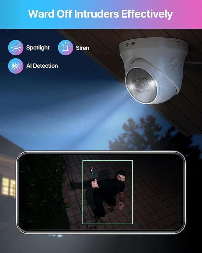 ZOSI 4K PoE Security Camera System,16 Port 32CH 8MP NVR with 4TB HDD,8pcs 4K Indoor Outdoor PoE IP Cameras,Face/Person/Vehicle Detection,2 Way Audio,Night Vision,Dual-Disk Backup for 24/7 Recording