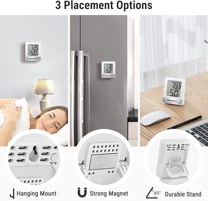 ThermoPro TP49 3 Pieces Digital Hygrometer Indoor Thermometer Humidity Meter Mini Hygrometer with Temperature and Humidity Monitor Outdoor and Room Thermometer Weather Station