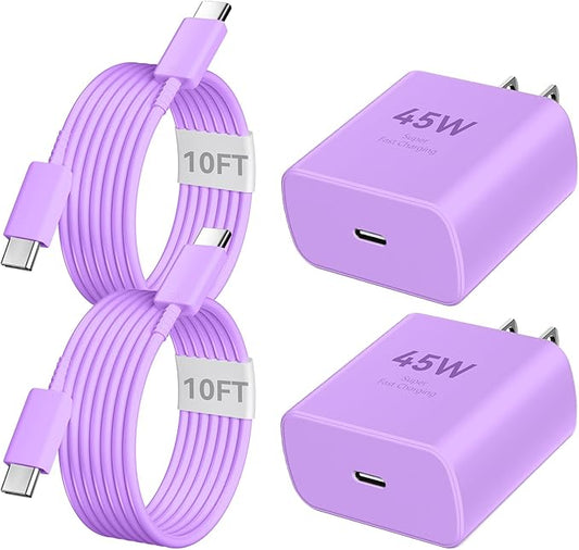 Phone 16 Pro Max Charger Fast Charging, 45W Super Fast USB C Charger Block with 10FT Long Charging Cord Cable for Phone 16 Pro Max/16 Pro/16/16 Plus,15 Pro Max/15 Pro/15,Android Phone-Purple