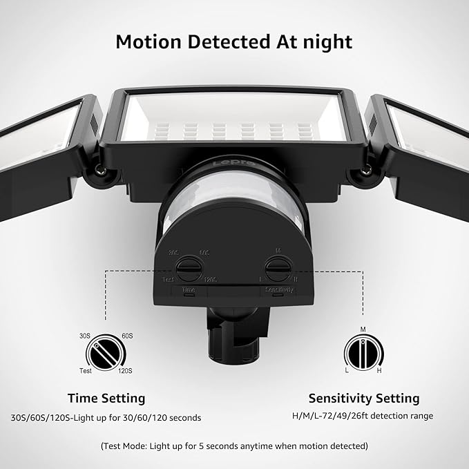 Lepro LED Security Lights, Outdoor Motion Sensor Light, Flood Lights with 3 Adjustable Heads, 270° Wide Lighting Angle, 27W 3200LM Super Bright, IP65 Waterproof for Yard Porch Garage, Black