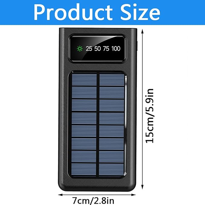 Power-Bank-Solar-Charger - 20000mAh Portable Charger,Solar Power Bank,Camping External Backup Battery Pack,Fast Solar Panel Charger with Dual Flashlight and 4 USB Cables (Black)