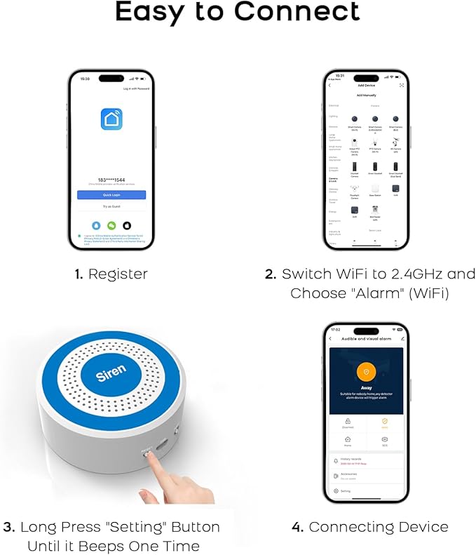 Wireless Alarm System,Smart Home Security System with Tuya App Alerts,5 Pieces Door Alarms Kits Siren Hub with Door/Motion Sensors,Remote,Easy Installation for Villa,Apartment,Home Kids Safety