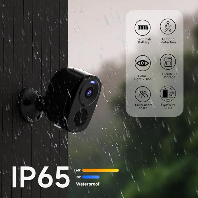 Rraycom 4Pack Security Cameras Wireless Outdoor,2K Battery Powered AI Motion Detection Siren Alarm Surveillance Indoor Home Camera, Color Night Vision, 2-Way Talk, Waterproof, Cloud/SD, Works w/Alexa
