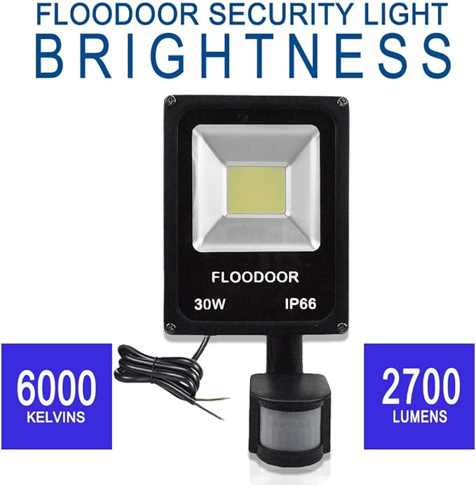 30W LED Motion Sensor Light Outdoor Safety Waterproof 12-24V AC/DC IP66 Super Bright Floodlight, 6000K, Daylight White, 150W Bulb Equivalent, 2700LM, PIR Intelligent Sensor Light (No Plug)