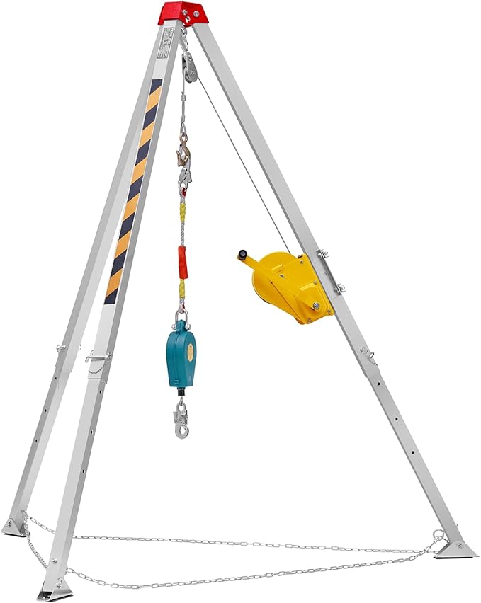 VEVOR Confined Space Tripod Kit, 2600 lbs Winch, Confined Space Tripod 8' Legs and 98' Cable, Confined Space Rescue Tripod 32.8' Fall Protection, Harness, Storage Bag for Traditional Confined Spaces