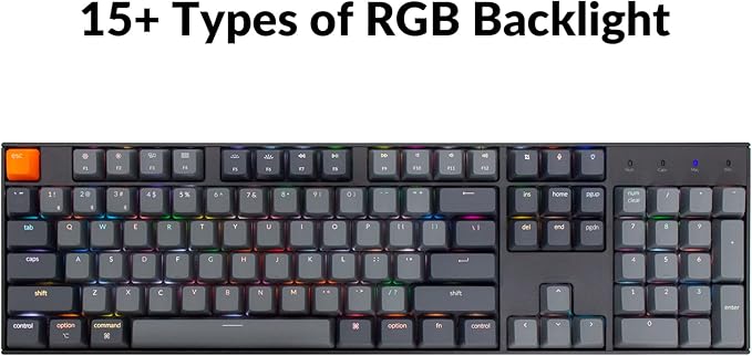 Keychron K10 Full Size Layout RGB Backlit Hot-Swappable Mechanical Gaming Keyboard for Mac Windows, Multitasking 104-Key Bluetooth Wireless/USB Wired Computer Keyboard with K Pro Brown Switch