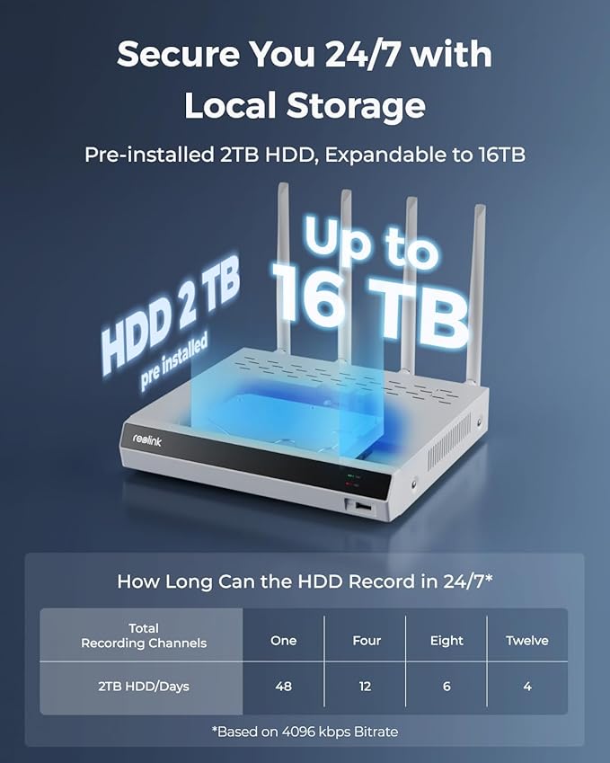 REOLINK 4K PTZ Wi-Fi 6 Security Camera System, 4pcs WiFi Cameras Outdoor with 10X Digital Zoom, Motion Track, Smart Detection, Color Night Vision,16CH Wi-Fi NVR with 2TB HDD, RLK12-800WPT4