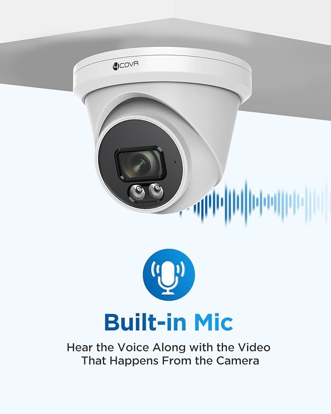 4COVR 4K Security Camera Outdoor, 8MP Ultra-HD PoE Wired Surveillance Video IP Camera Built-in Mic, Smart AI Person/Vehicle Detection, 100ft IR Night Vision, 2.8mm Lens, IP67 Weatherproof, LY97SA8MA