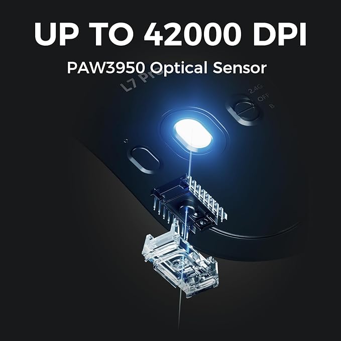 L7 Ultra Wireless Gaming Mouse, PAW3950 42K Sensor, 500mAh, Wireless/Wired Dual 8K Polling, 46g Ultra-Light Weight, 2.4GHz RF/BT/Wired Tri-Mode Connection - Blue