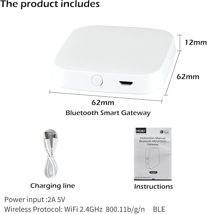 Tuya Smart Hub, WiFi Gateway for Smart Door Lock(Tuya BlE) with Remote Control, Bluetooth to WiFi Bridge, Bluetooth Mesh(SIG), Compatible with Alexa & Google Assistant, Supports 2.4GHz Bands