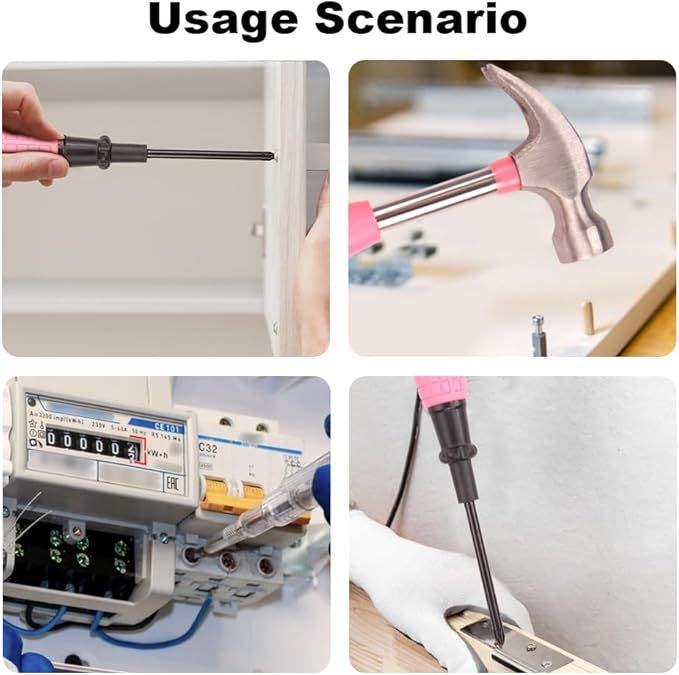 13 Piece Pink Tool Set, Mini Tool Box for Women. Home Tool Kit with Plastic Storage Toolbox for All Purpose Office, Garage, Apartment and College Dorm