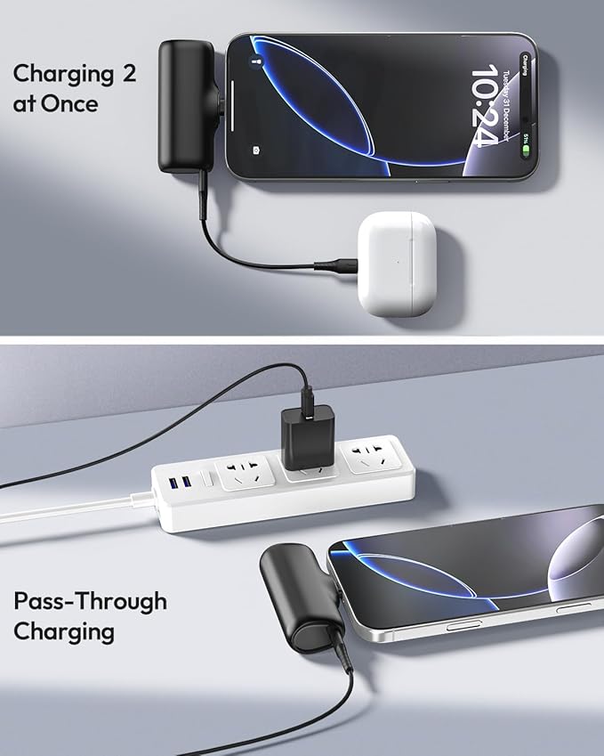 [2-Pack] A ADDTOP-Mini-Portable-Charger-5000mah - 20W PD Fast Charging Portable Phone Charger Ultra-Compact USB C Battery Pack for iPhone 16/15 Series/Galaxy/Android etc (Black+Black)