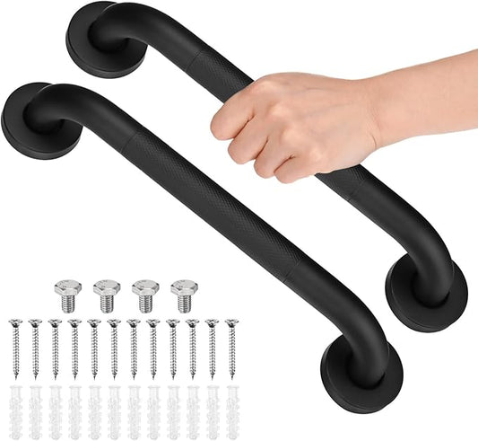 2-Pack 12 Inch Anti Slip Grab Bars for Bathtubs and Showers, Stainless Steel Safety Shower Handle for Bathroom/Toilet/Seniors/Elderly Assist Bath Handle [Black]